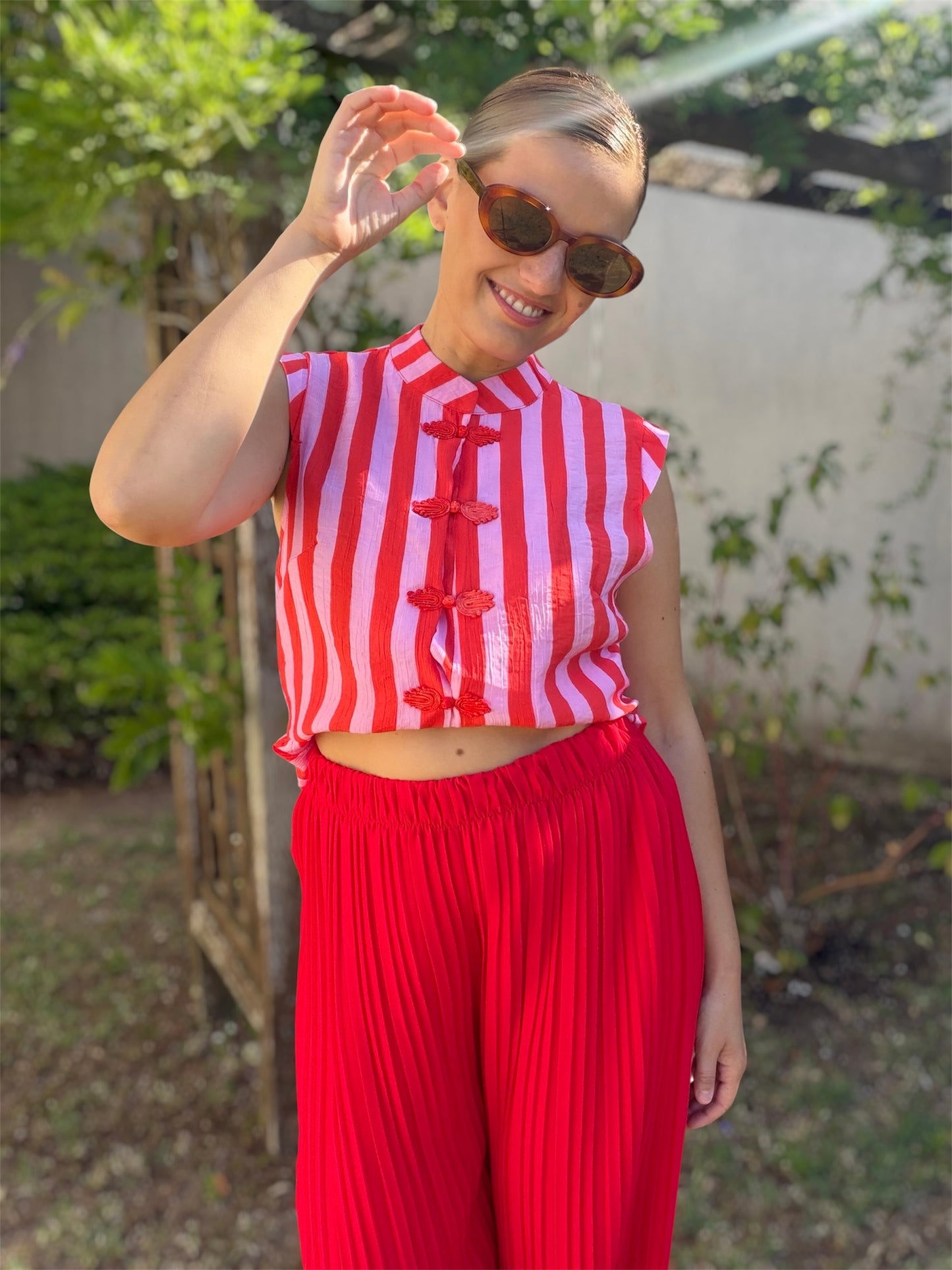 Pantalon fluide Capri rouge