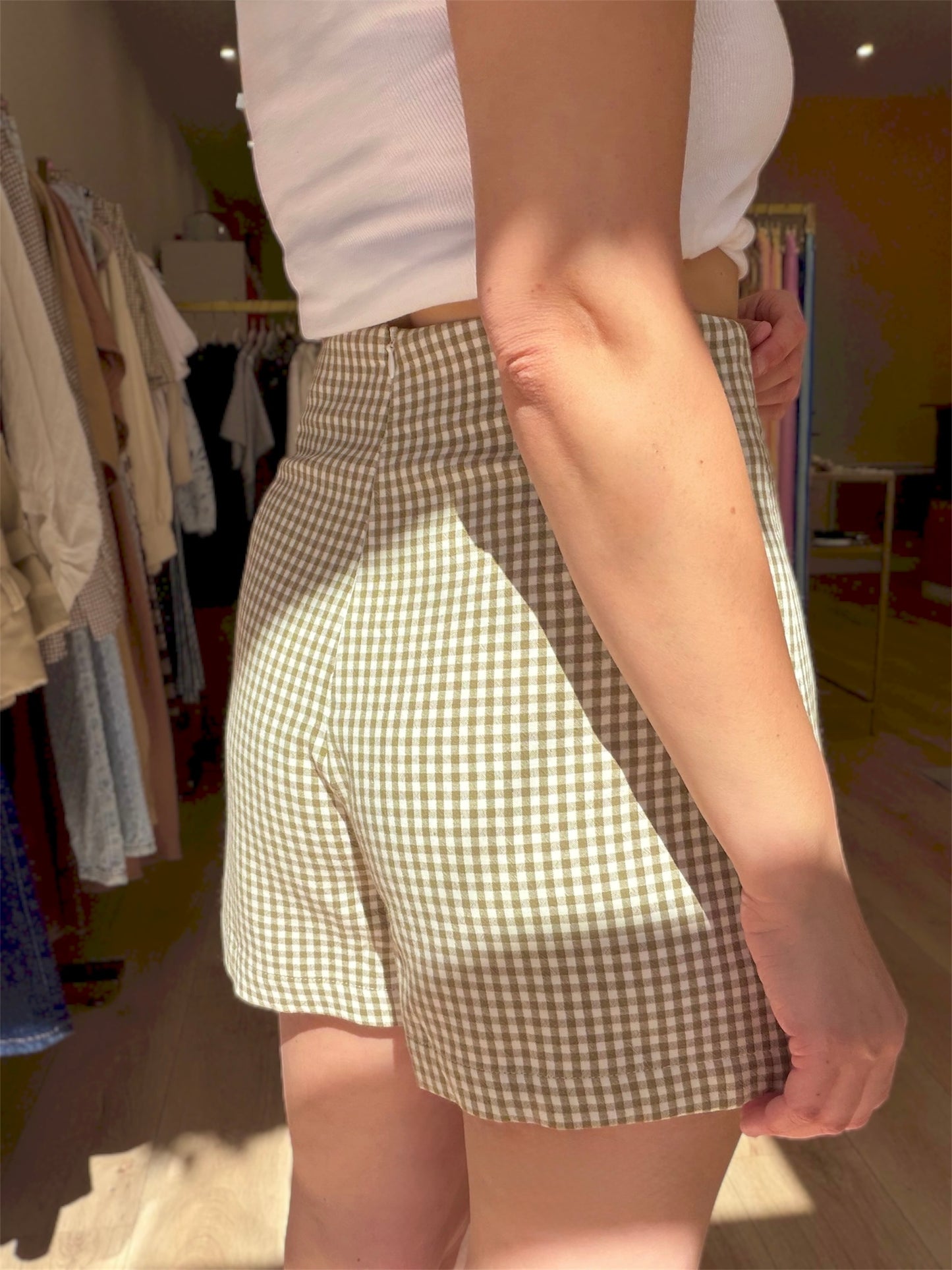 Jupe short Vichy Kaki