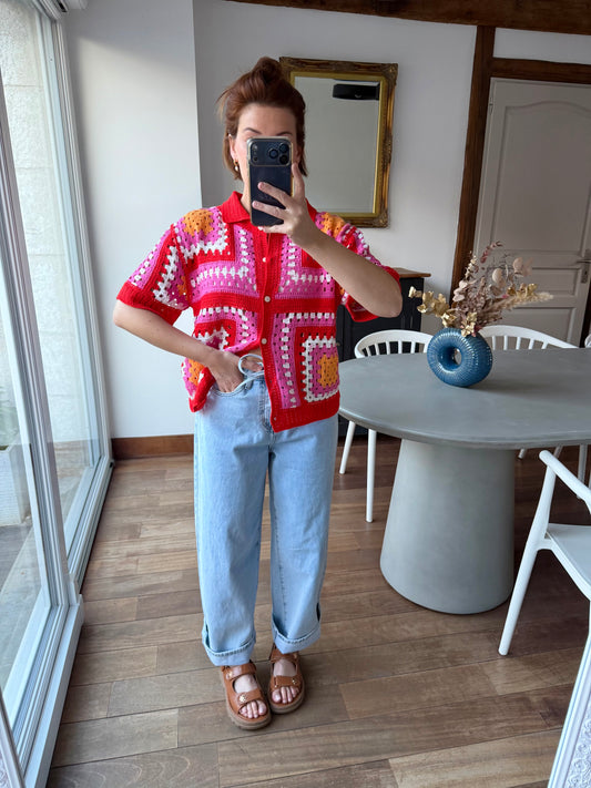 Chemise Cherry en crochet rouge