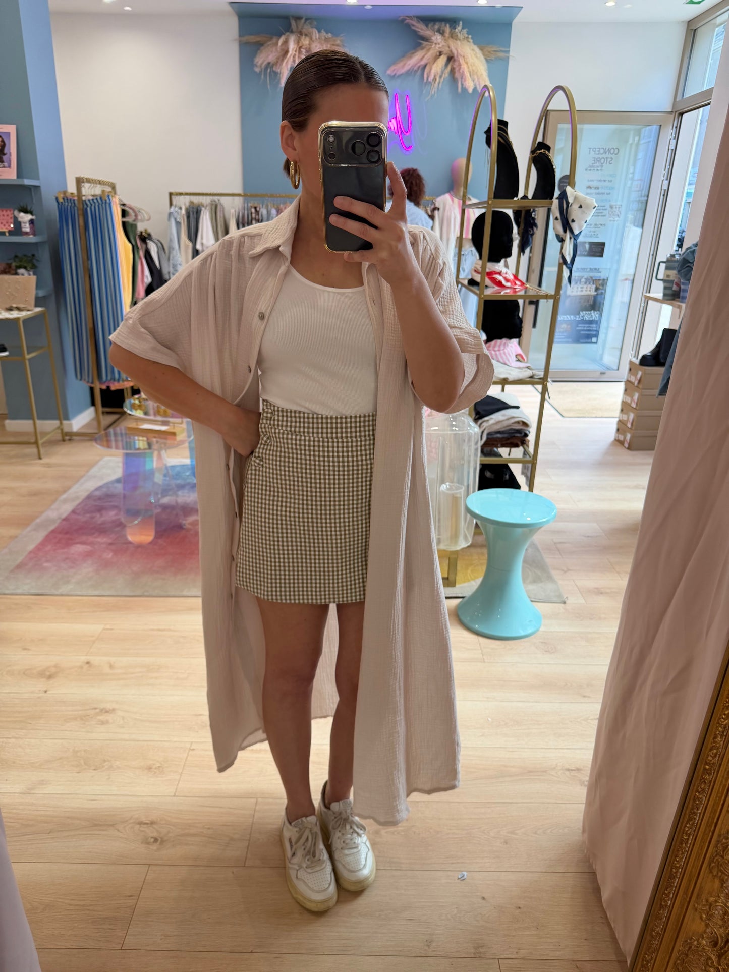 Jupe short Vichy Kaki