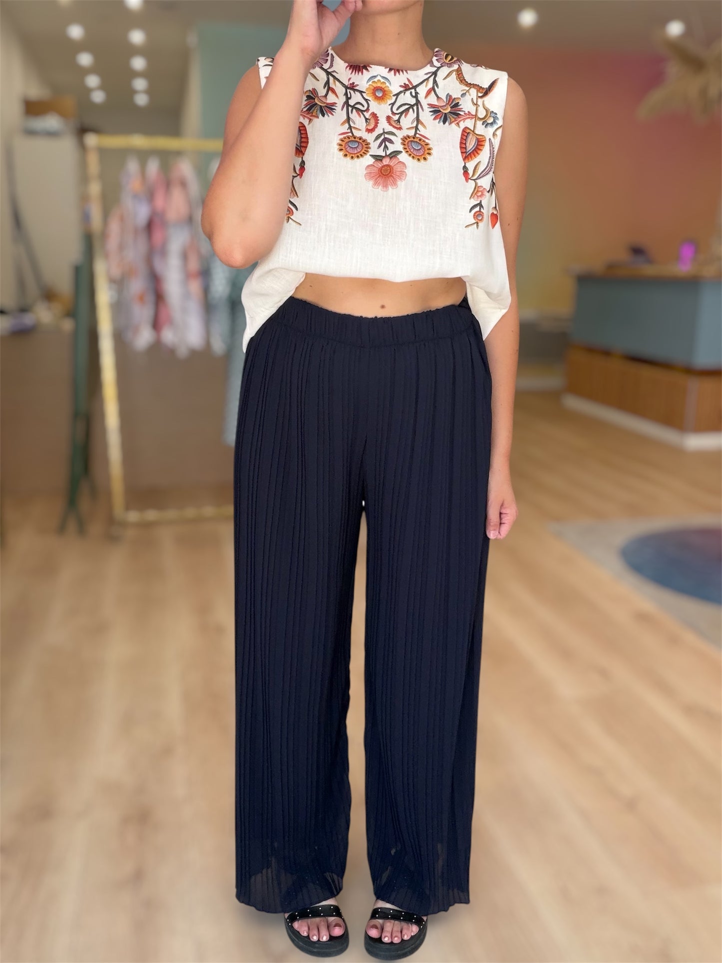 Pantalon fluide Capri bleu marine