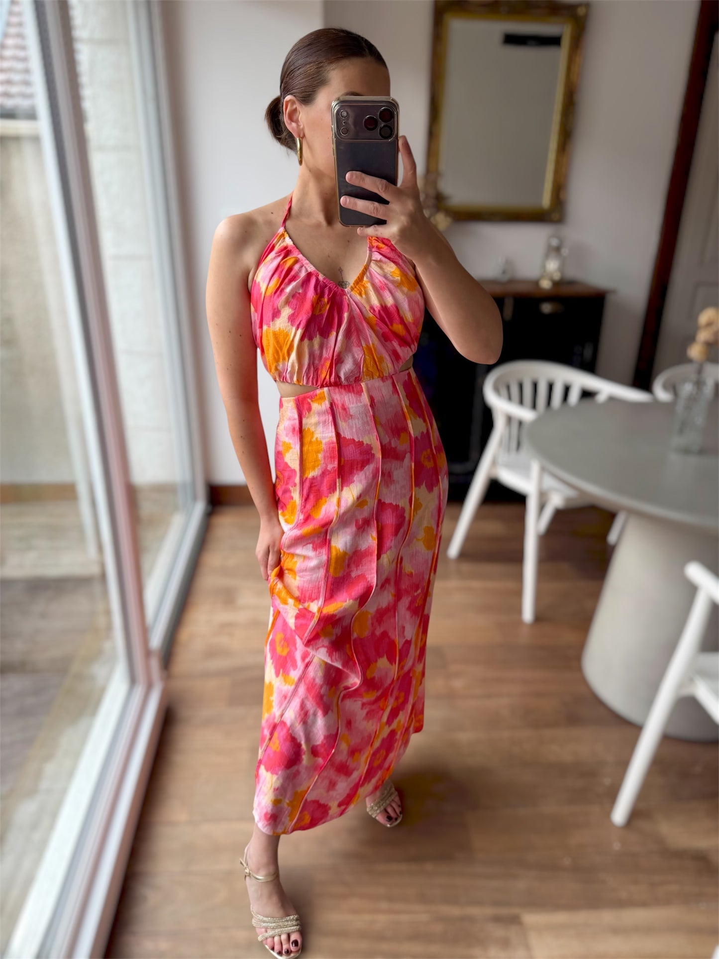 Robe Camélia Fleurs Rose Jaune