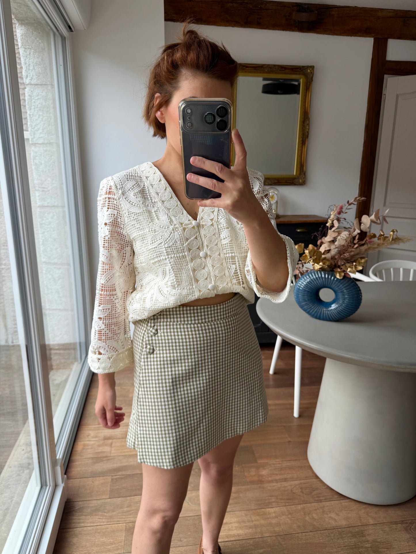 Jupe short Vichy Kaki