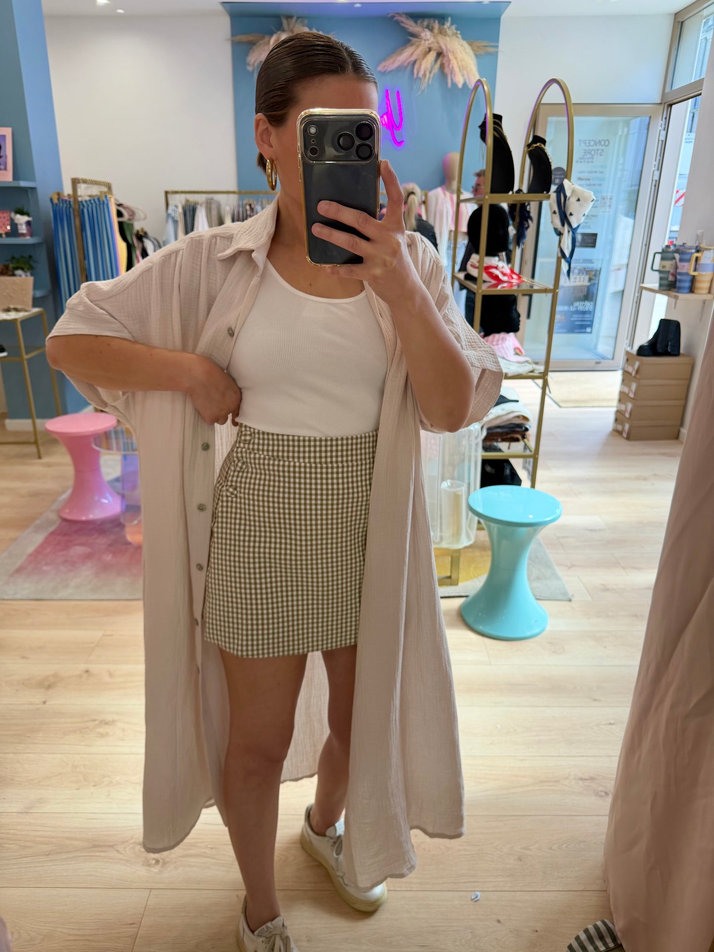 Jupe short Vichy Kaki