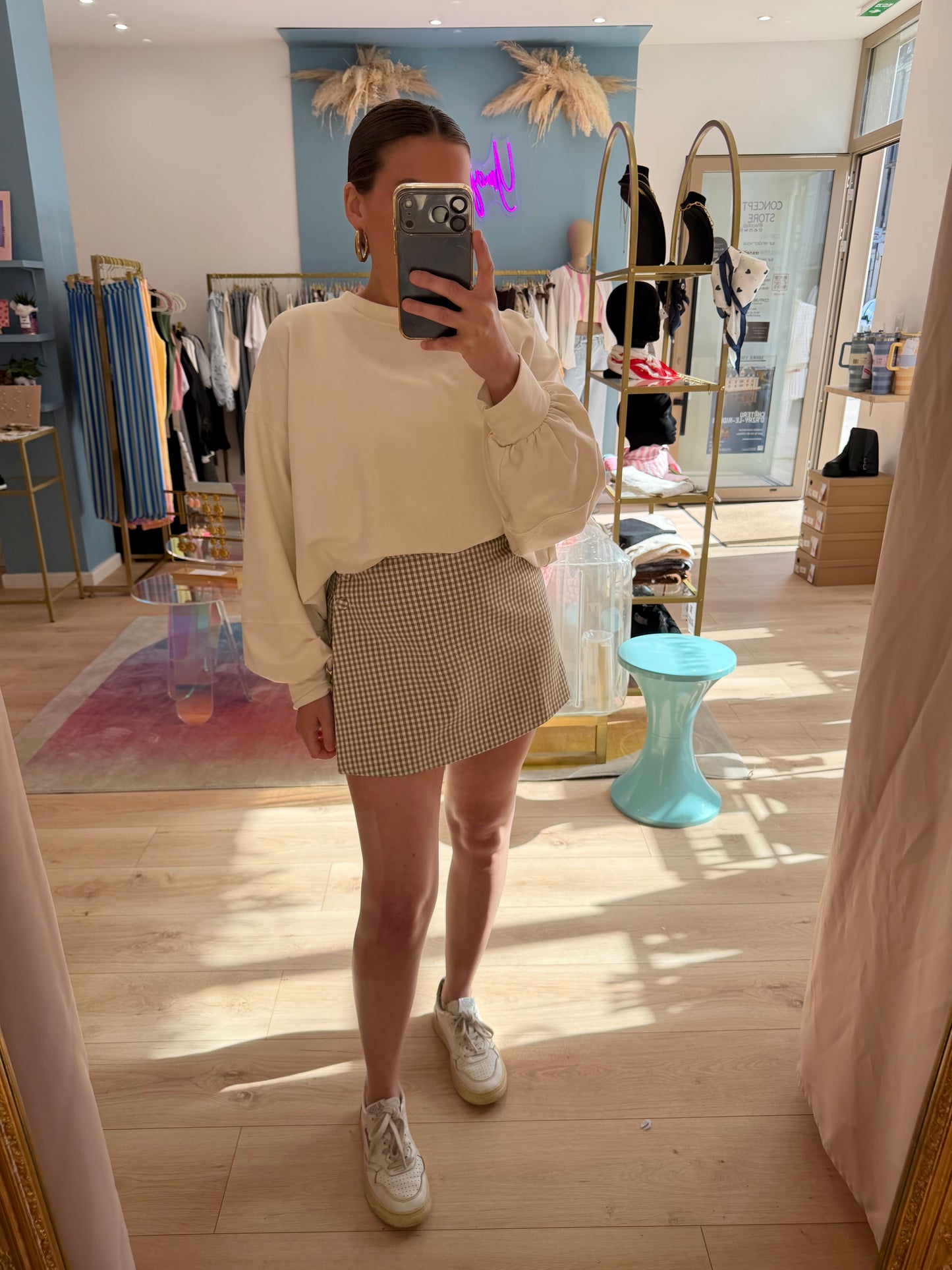 Jupe short Vichy Kaki