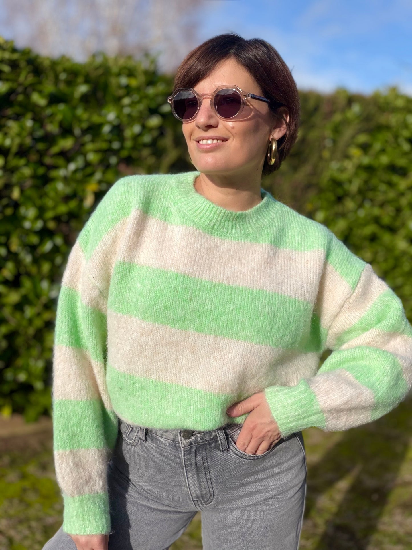 Pull Houna vert/beige