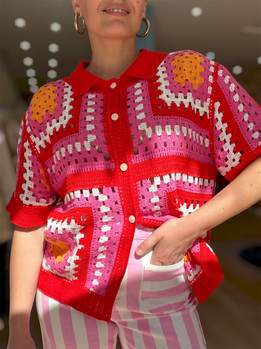 Chemise Cherry en crochet rouge