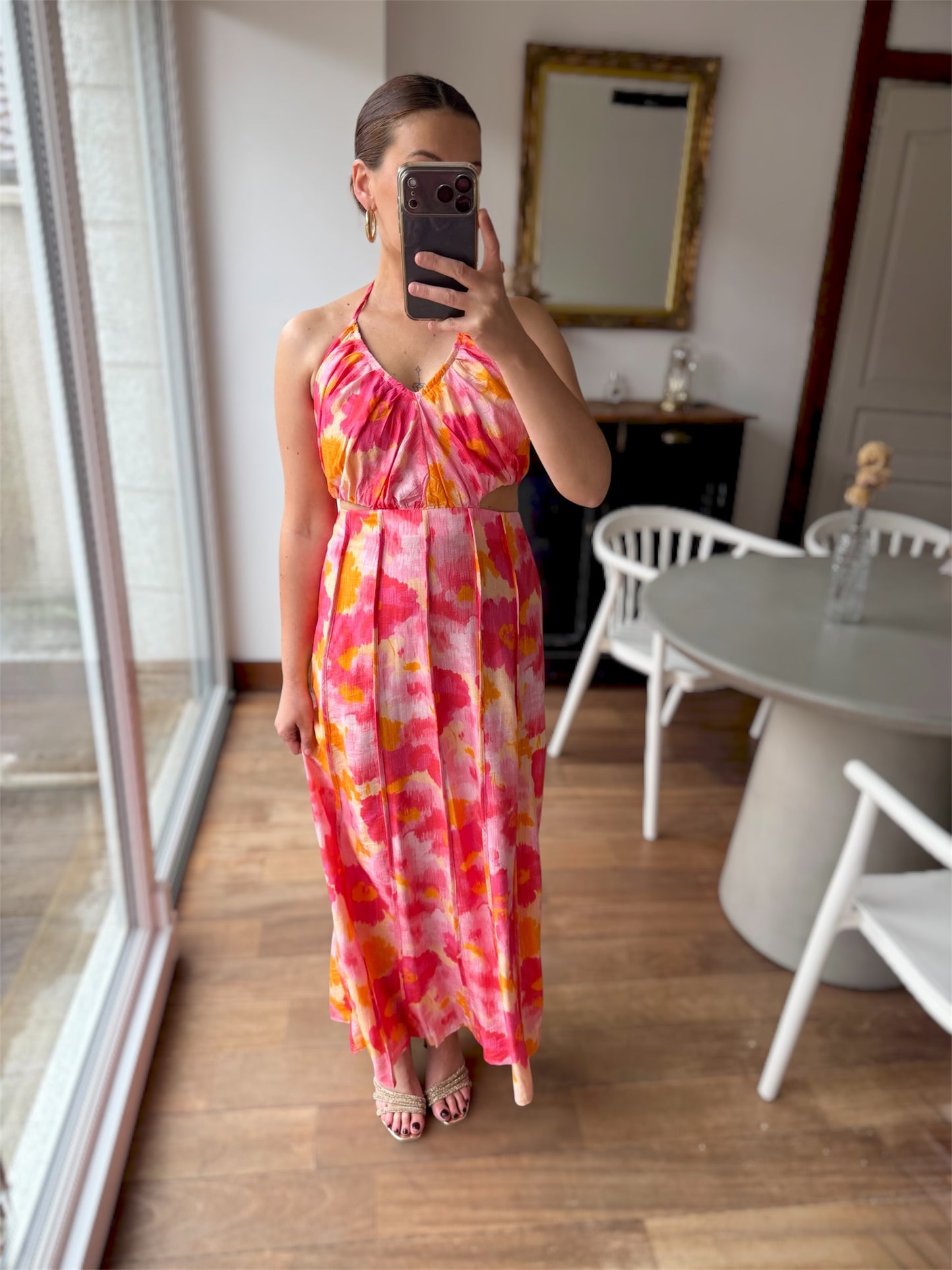 Robe Camélia Fleurs Rose Jaune
