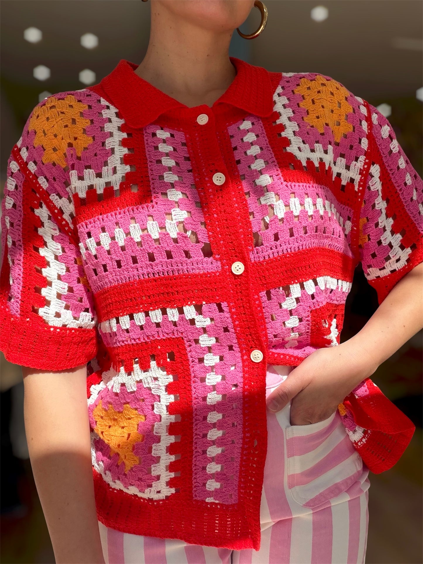 Chemise Cherry en crochet rouge
