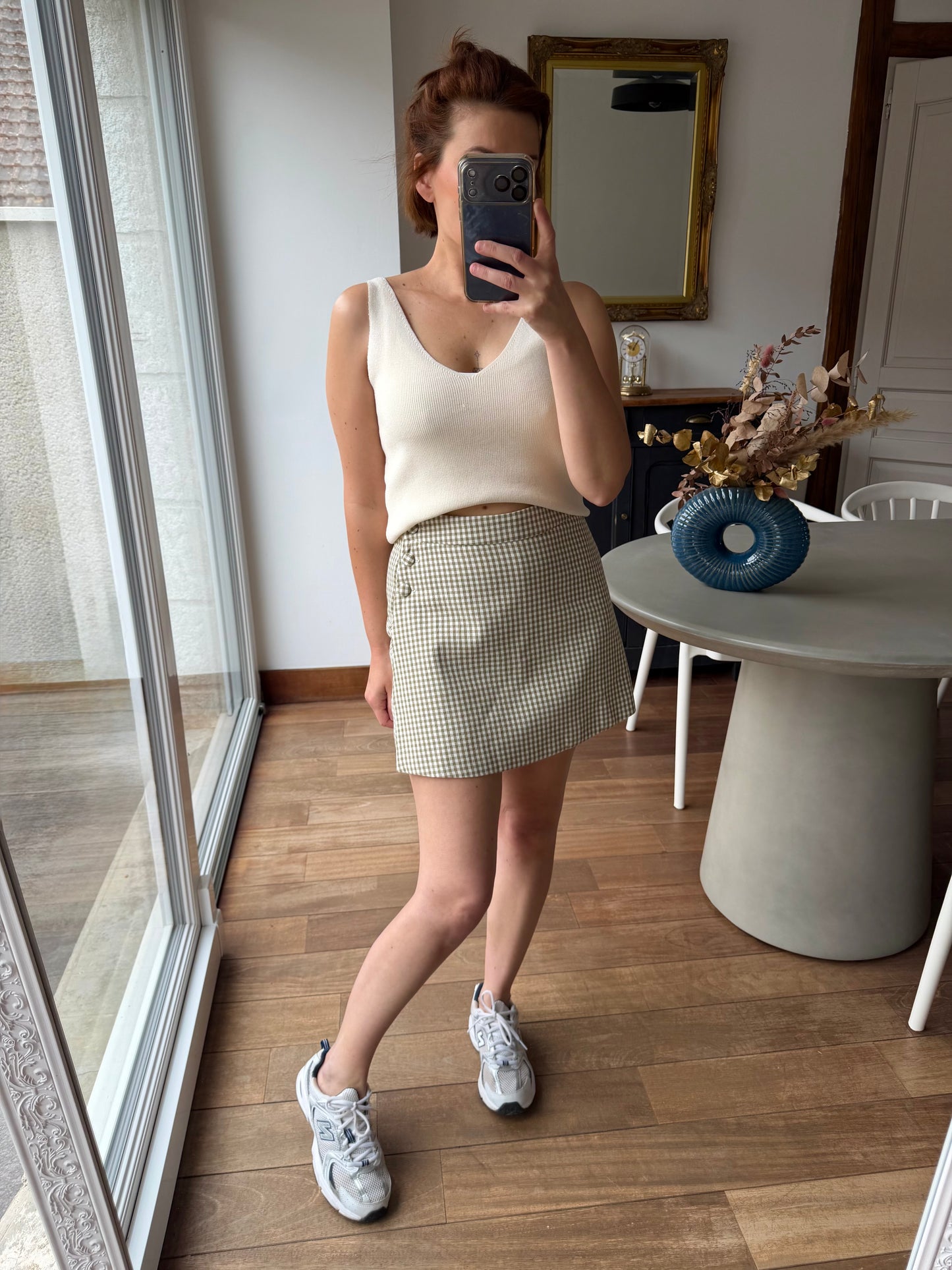 Jupe short Vichy Kaki