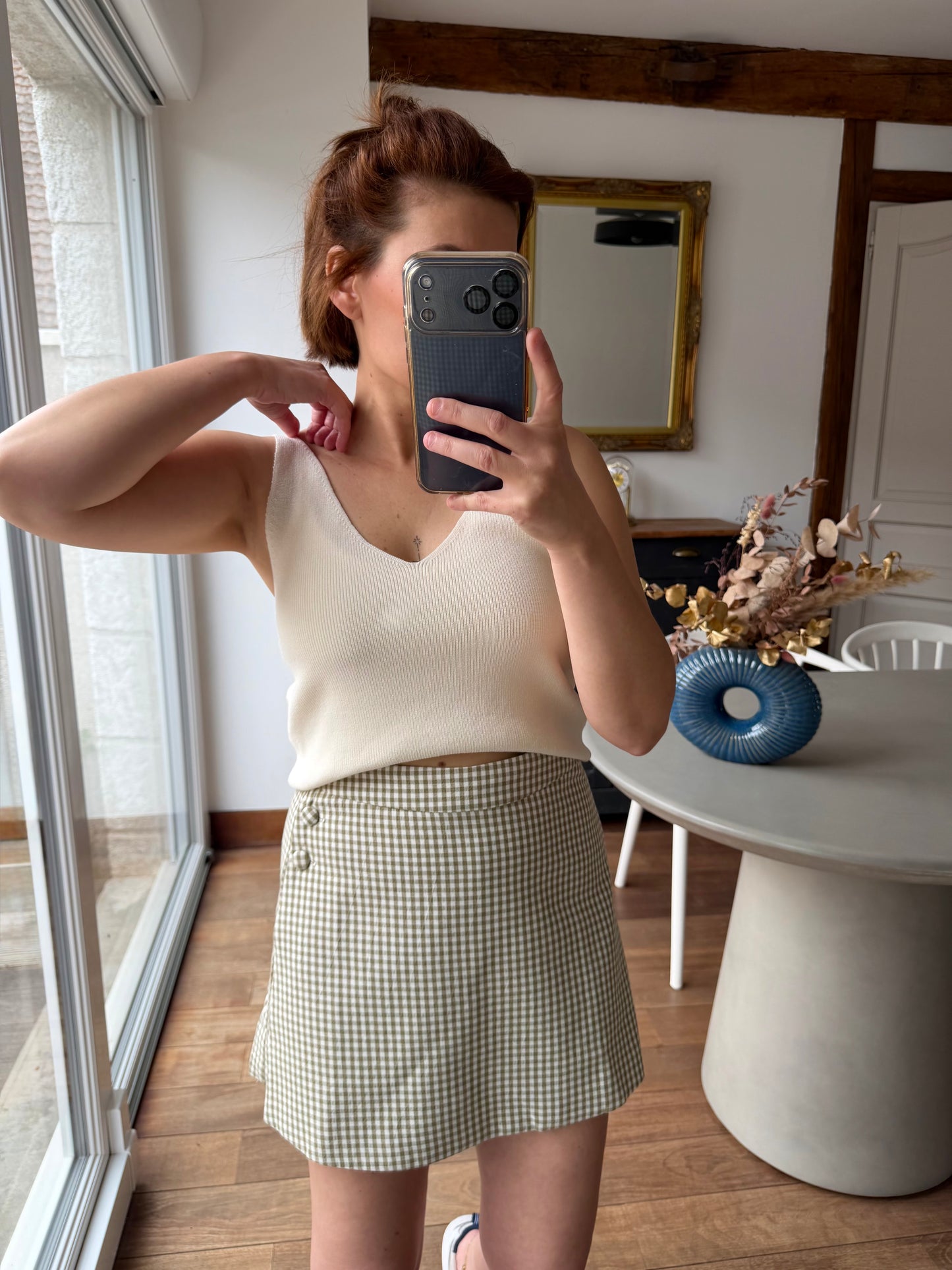 Jupe short Vichy Kaki