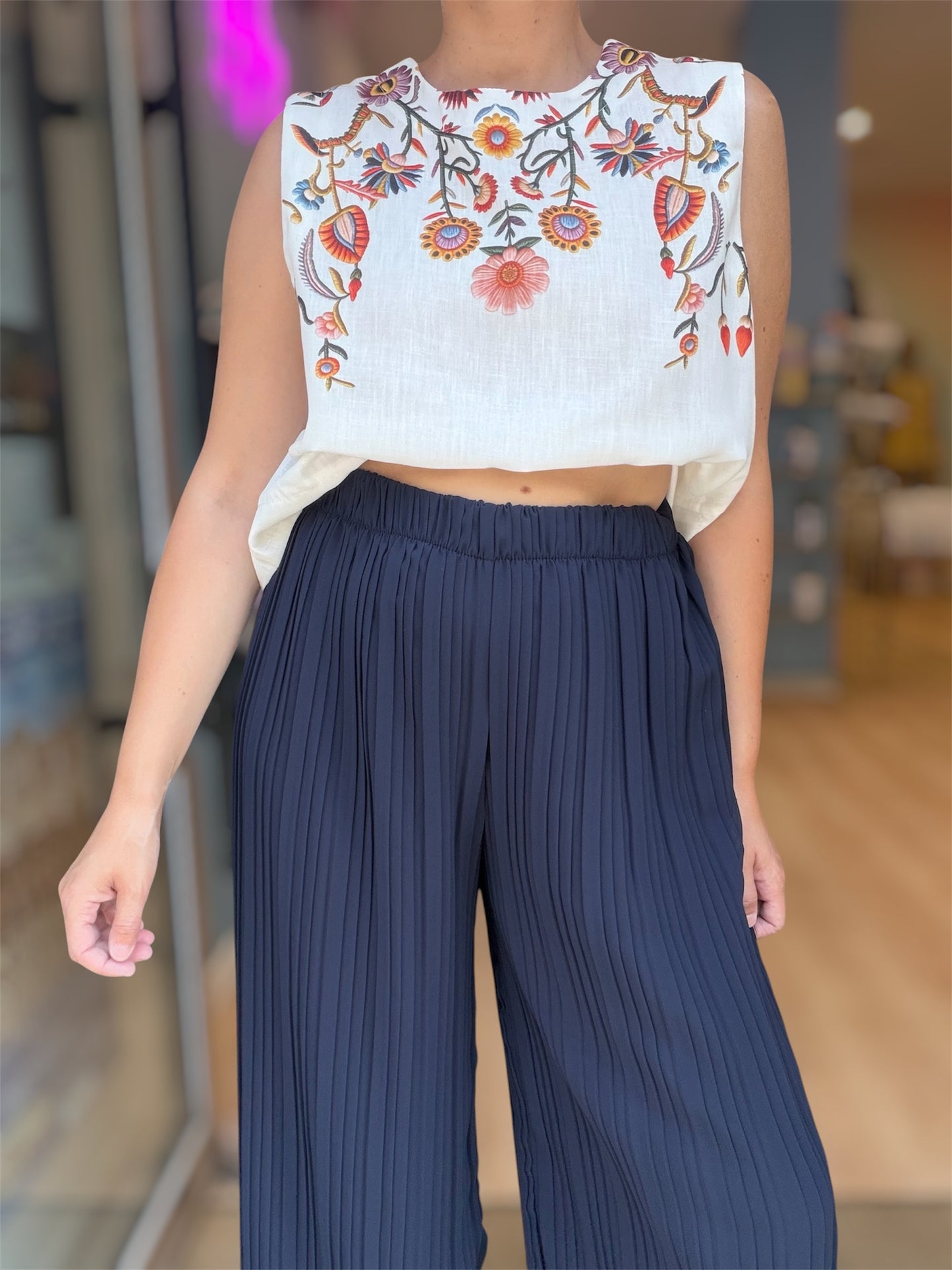Pantalon fluide Capri bleu marine