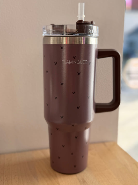 Bouteille isotherme marron avec coeurs