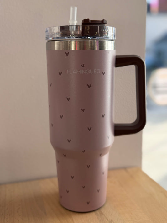 Bouteille isotherme beige avec coeurs