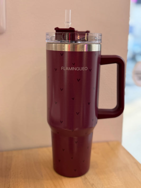 Bouteille isotherme bordeaux avec coeurs