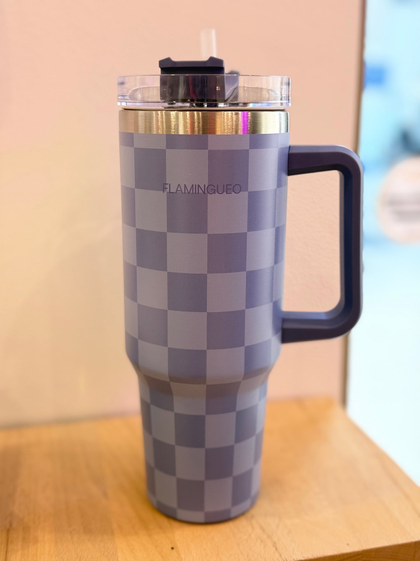 Bouteille isotherme bleus à carreaux