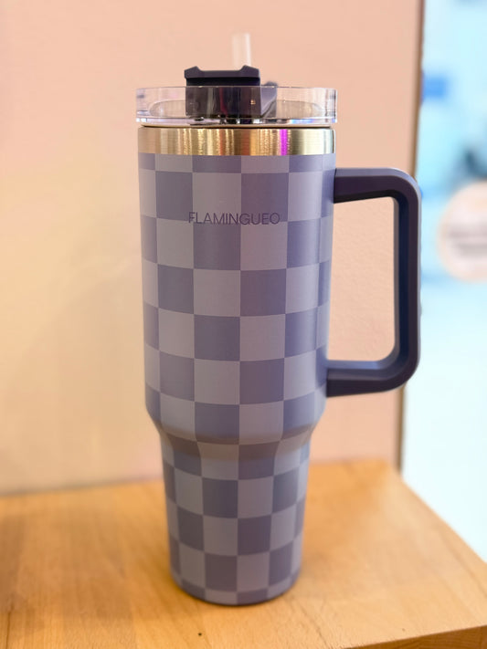 Bouteille isotherme bleus à carreaux