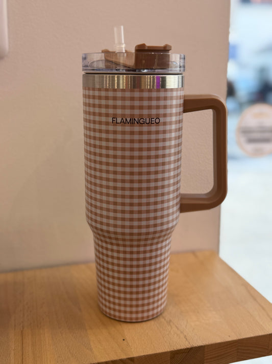 Bouteille isotherme vichy beige