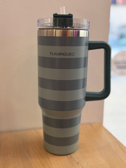 Bouteille isotherme rayures vertes